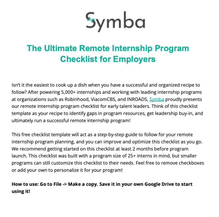 Internship Program Checklist Thank You | Remote Internship Checklist